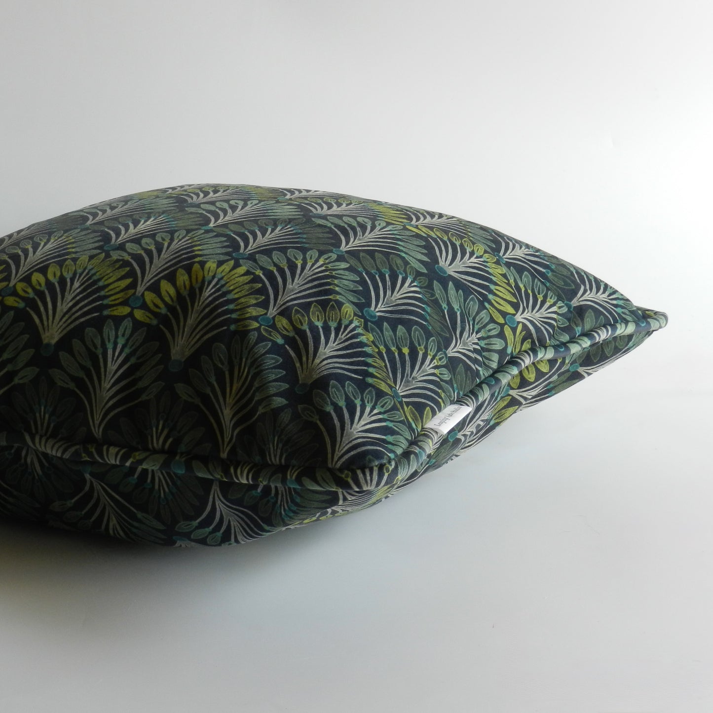 Art Deco Green Velvet Peacock Tail Cushion Cover | Peacock Tail Design - Mid Green - Eclectic Style Throw Cushions