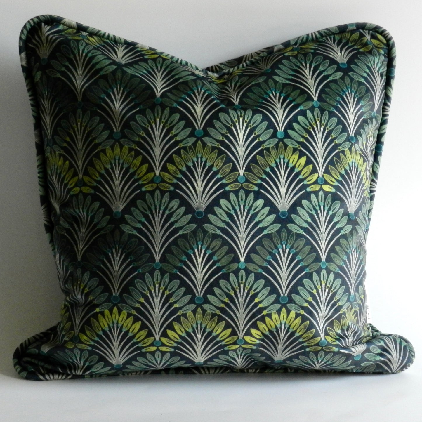 Art Deco Green Velvet Peacock Tail Cushion Cover | Peacock Tail Design - Mid Green - Eclectic Style Throw Cushions