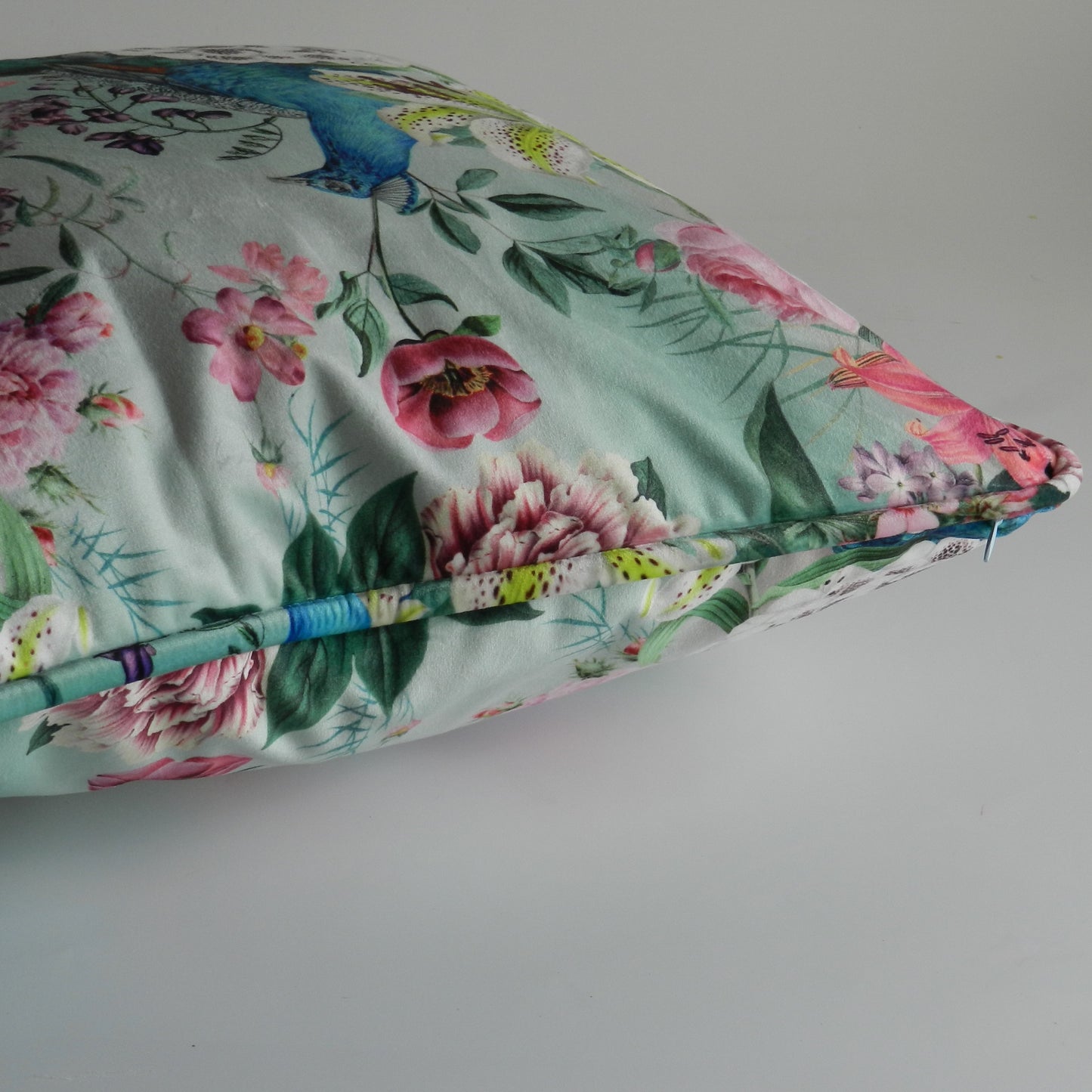 Whimsical Velvet Peacock Cushion Cover - Peacock Floral Design - Eclectic Style - Throw Cushions