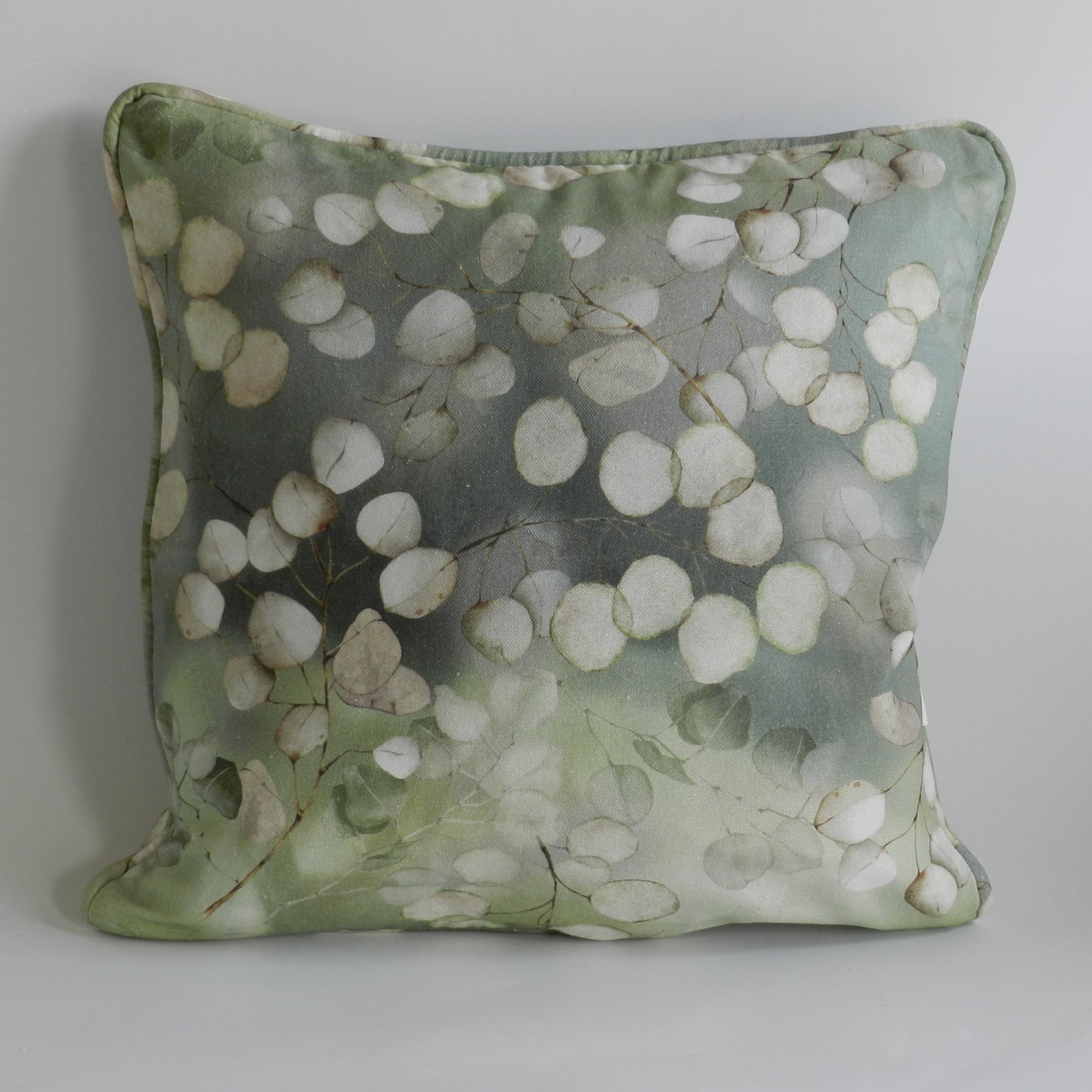 Lunaria Green Botanical Cushion Cover | White Leaf Throw Pillow | Nature Inspired Scatter Cushion