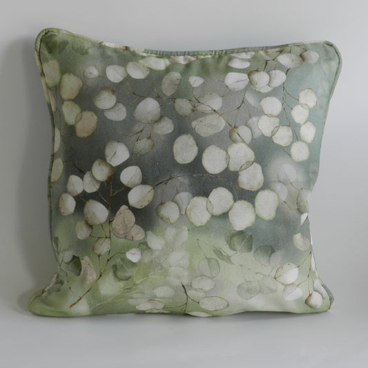 Lunaria Green Botanical Cushion Cover | White Leaf Throw Pillow | Nature Inspired Scatter Cushion