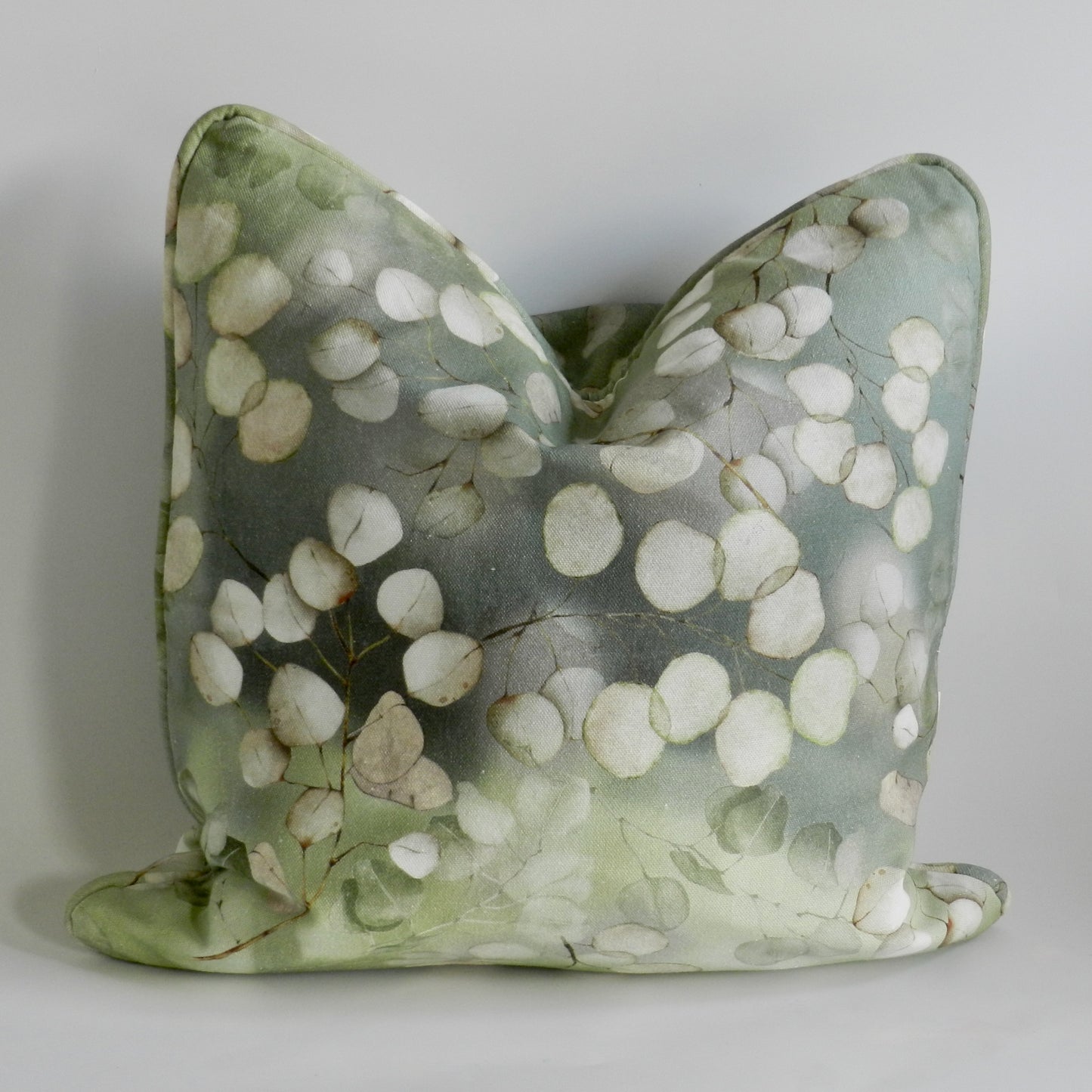 Lunaria Green Botanical Cushion Cover | White Leaf Throw Pillow | Nature Inspired Scatter Cushion