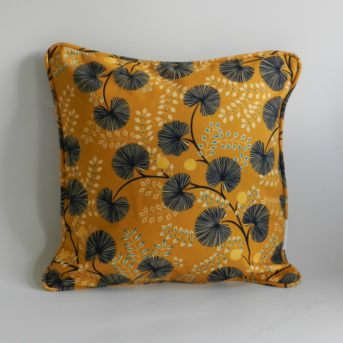 Mustard Yellow and Navy Cushion| Botanical Floral Throw Pillow| Modern Decorative Pillow For Sofa or Bed