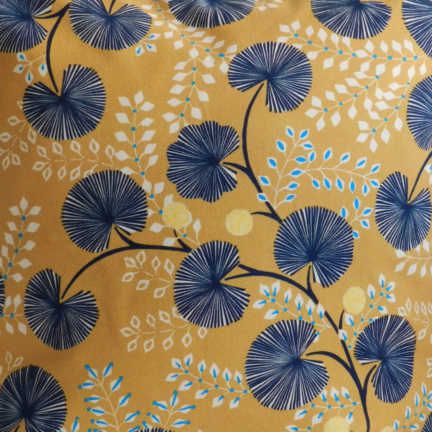 Mustard Yellow and Navy Cushion| Botanical Floral Throw Pillow| Modern Decorative Pillow For Sofa or Bed