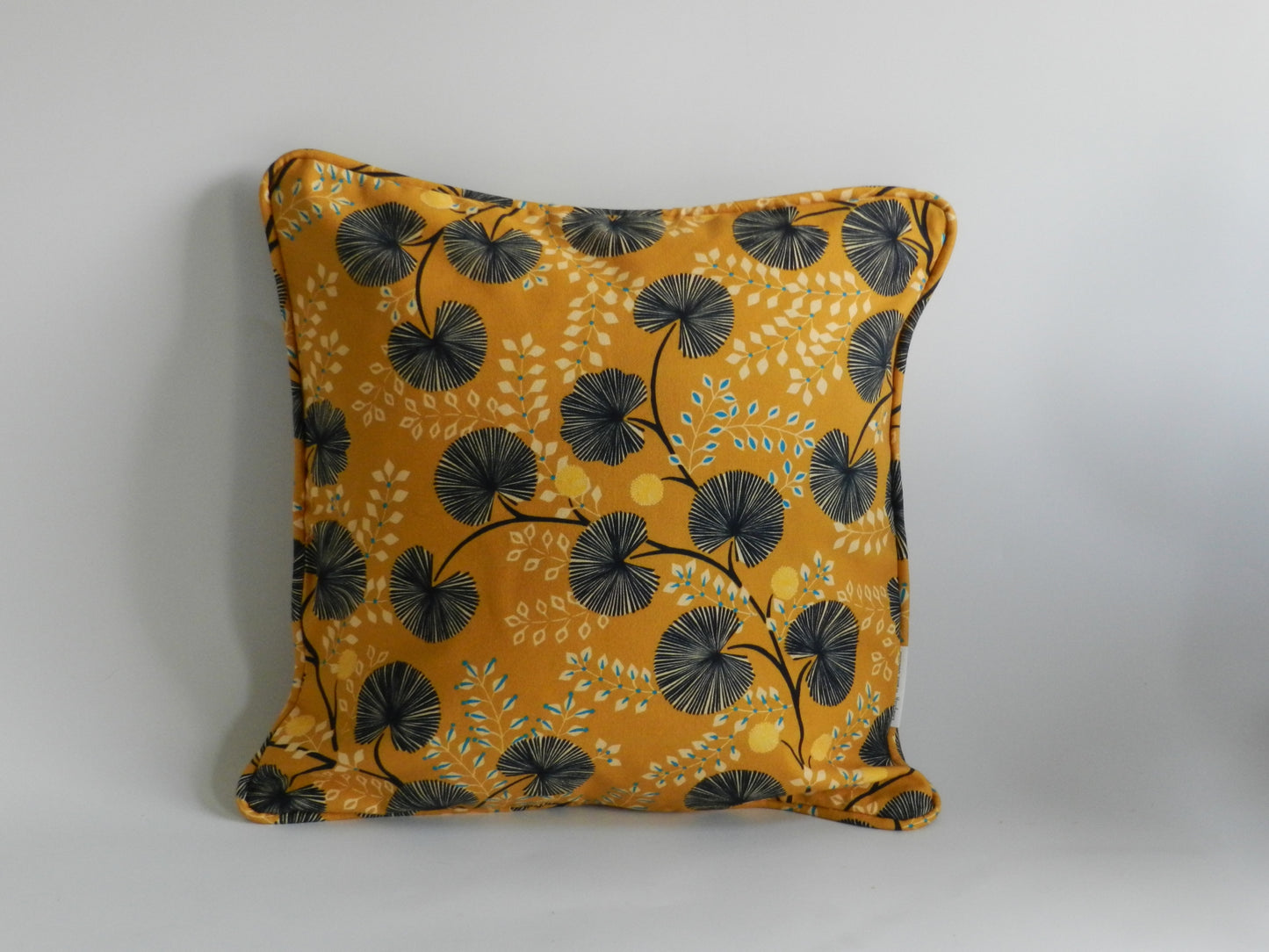 Mustard Yellow and Navy Cushion| Botanical Floral Throw Pillow| Modern Decorative Pillow For Sofa or Bed