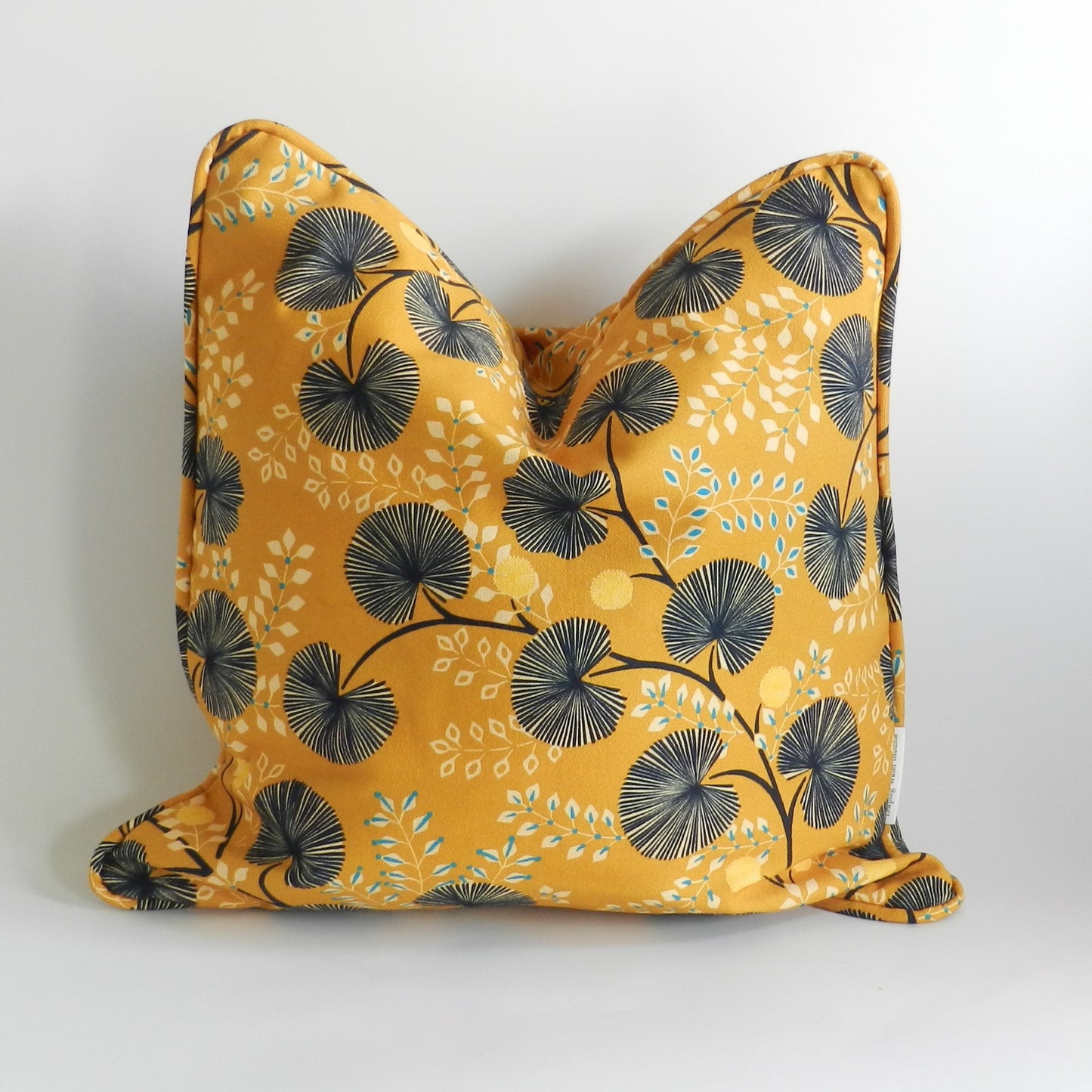Mustard Yellow and Navy Cushion| Botanical Floral Throw Pillow| Modern Decorative Pillow For Sofa or Bed