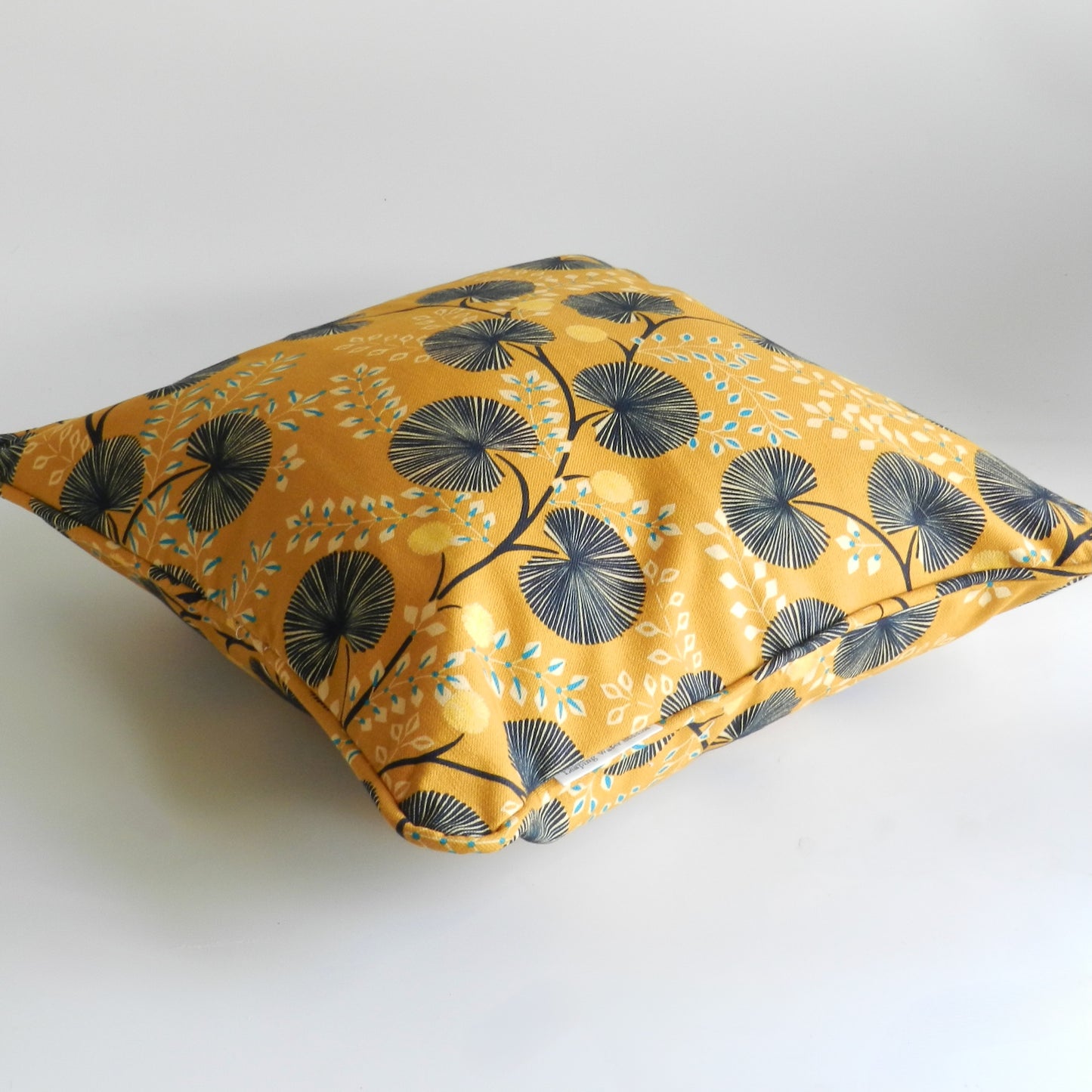 Mustard Yellow and Navy Cushion| Botanical Floral Throw Pillow| Modern Decorative Pillow For Sofa or Bed
