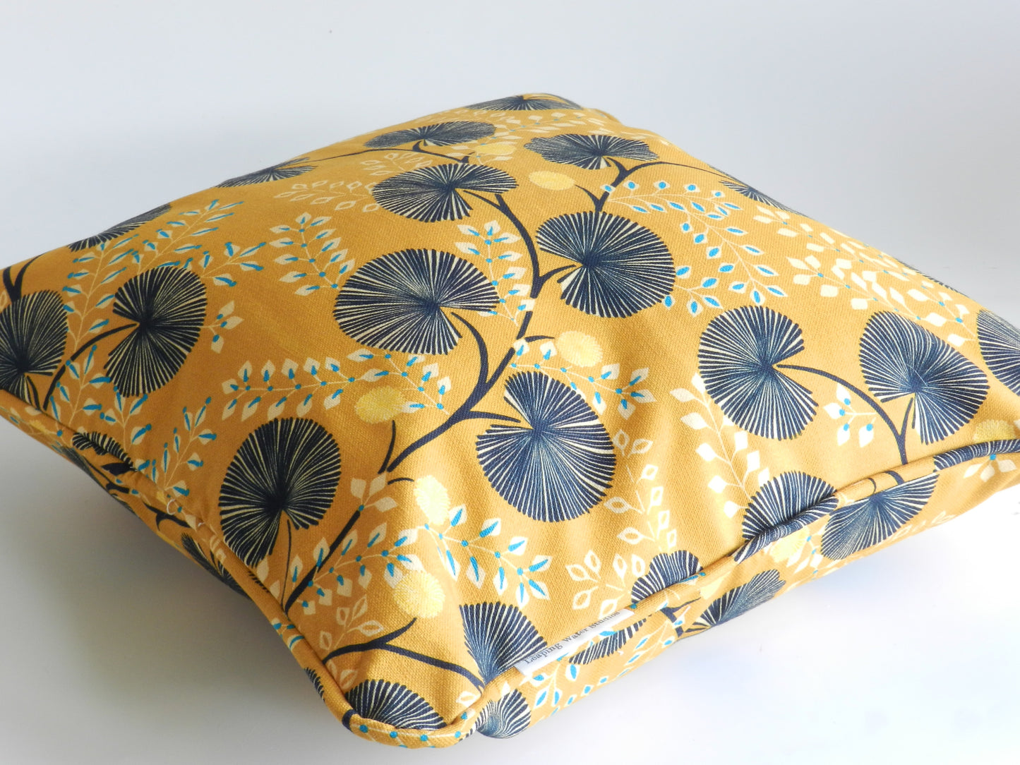 Mustard Yellow and Navy Cushion| Botanical Floral Throw Pillow| Modern Decorative Pillow For Sofa or Bed