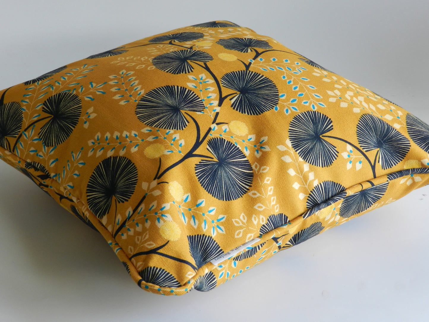 Mustard Yellow and Navy Cushion| Botanical Floral Throw Pillow| Modern Decorative Pillow For Sofa or Bed