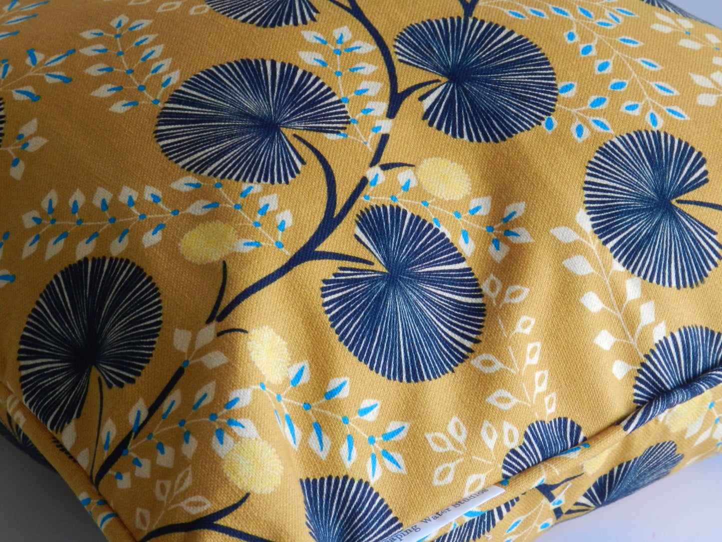 Mustard Yellow and Navy Cushion| Botanical Floral Throw Pillow| Modern Decorative Pillow For Sofa or Bed