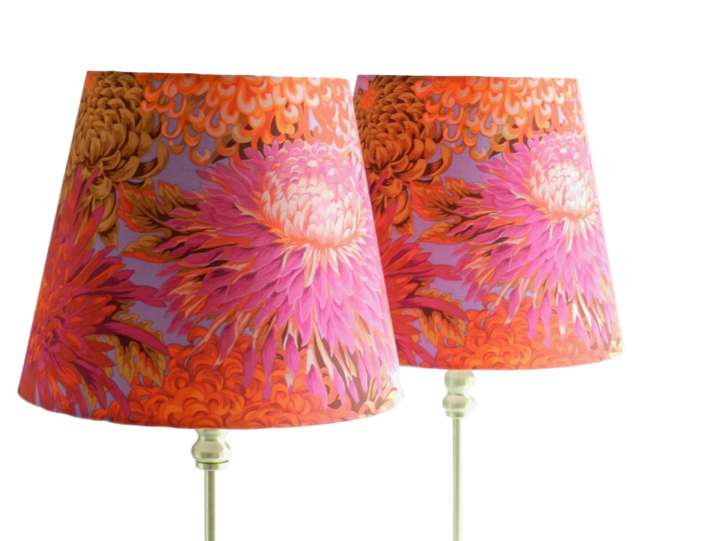 Handmade Flower Lampshade, Kaffe Fassett Pink Chrysanthemums, Floral Tapered Design