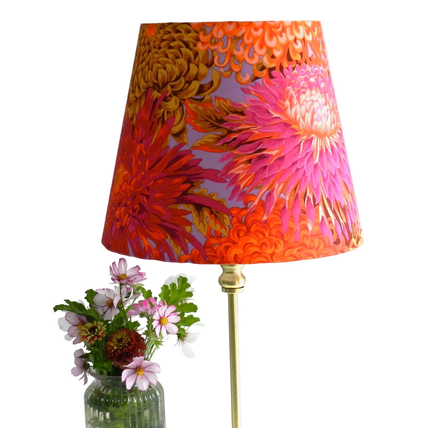 Handmade Flower Lampshade, Kaffe Fassett Pink Chrysanthemums, Floral Tapered Design