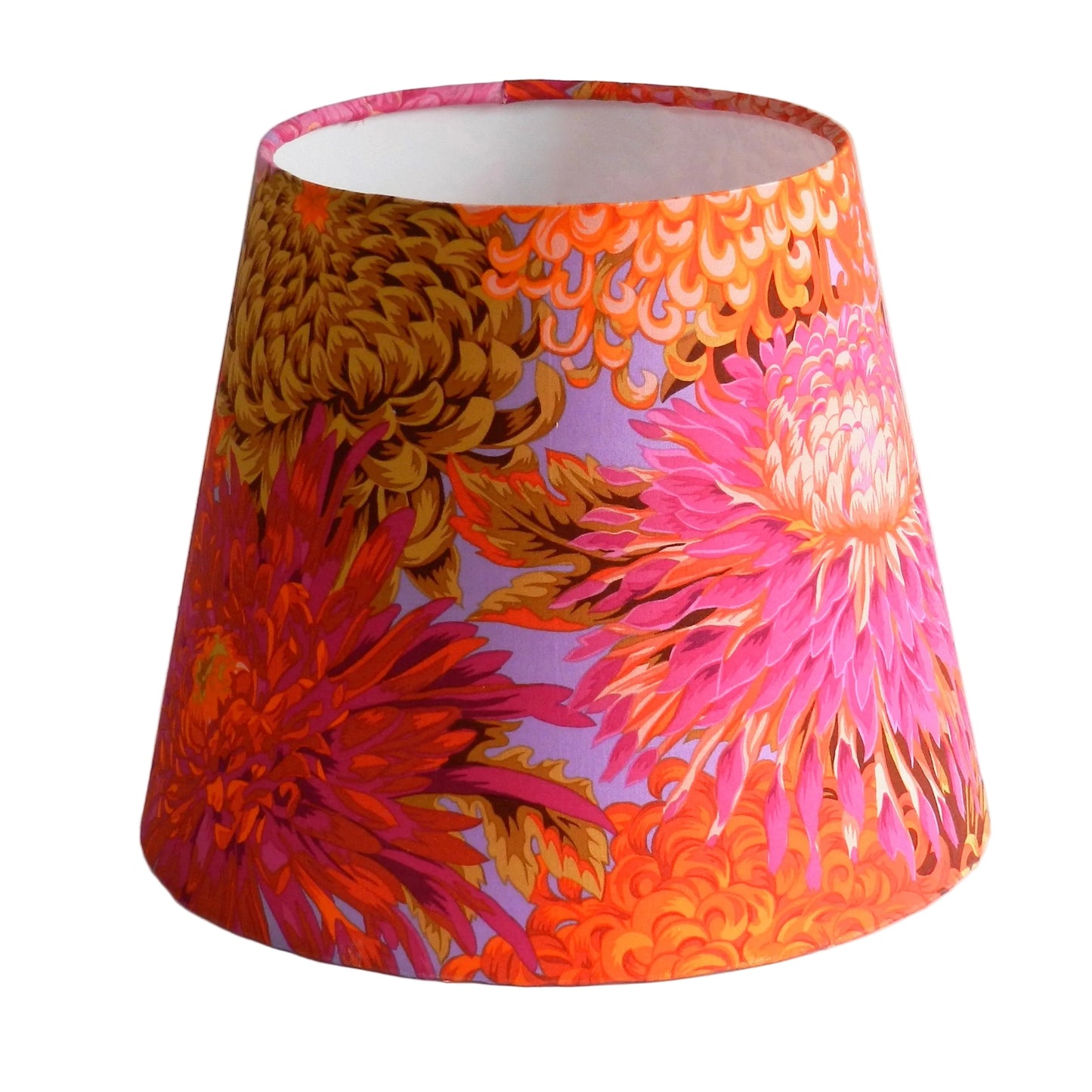 Handmade Flower Lampshade, Kaffe Fassett Pink Chrysanthemums, Floral Tapered Design