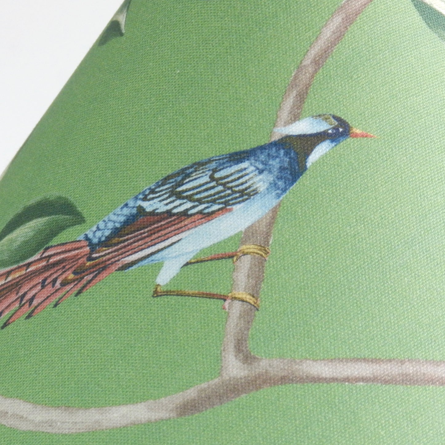 Chinoiserie Coolie Candle Clip Lampshade: Bird & Blossom Green or Blue with Gold Lining