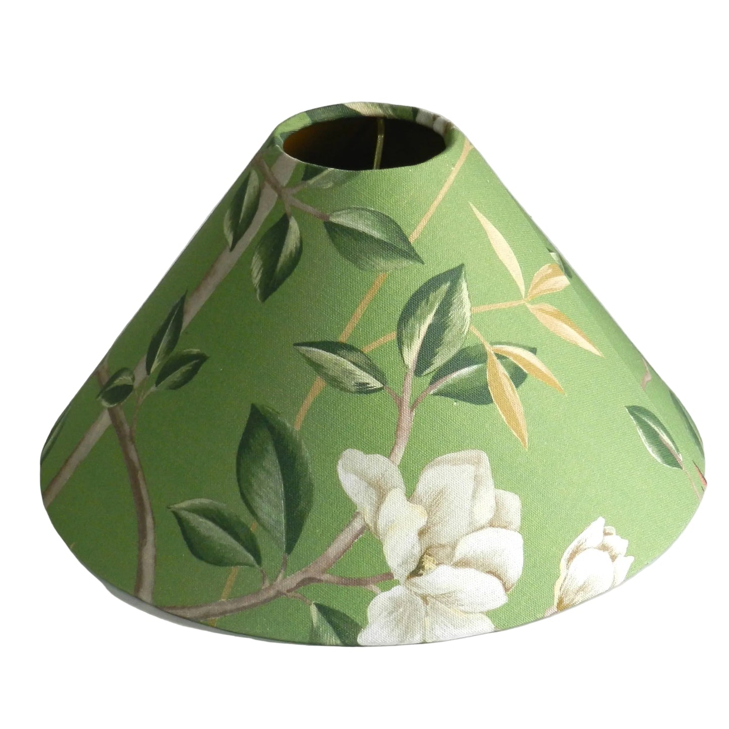 Chinoiserie Coolie Candle Clip Lampshade: Bird & Blossom Green or Blue with Gold Lining