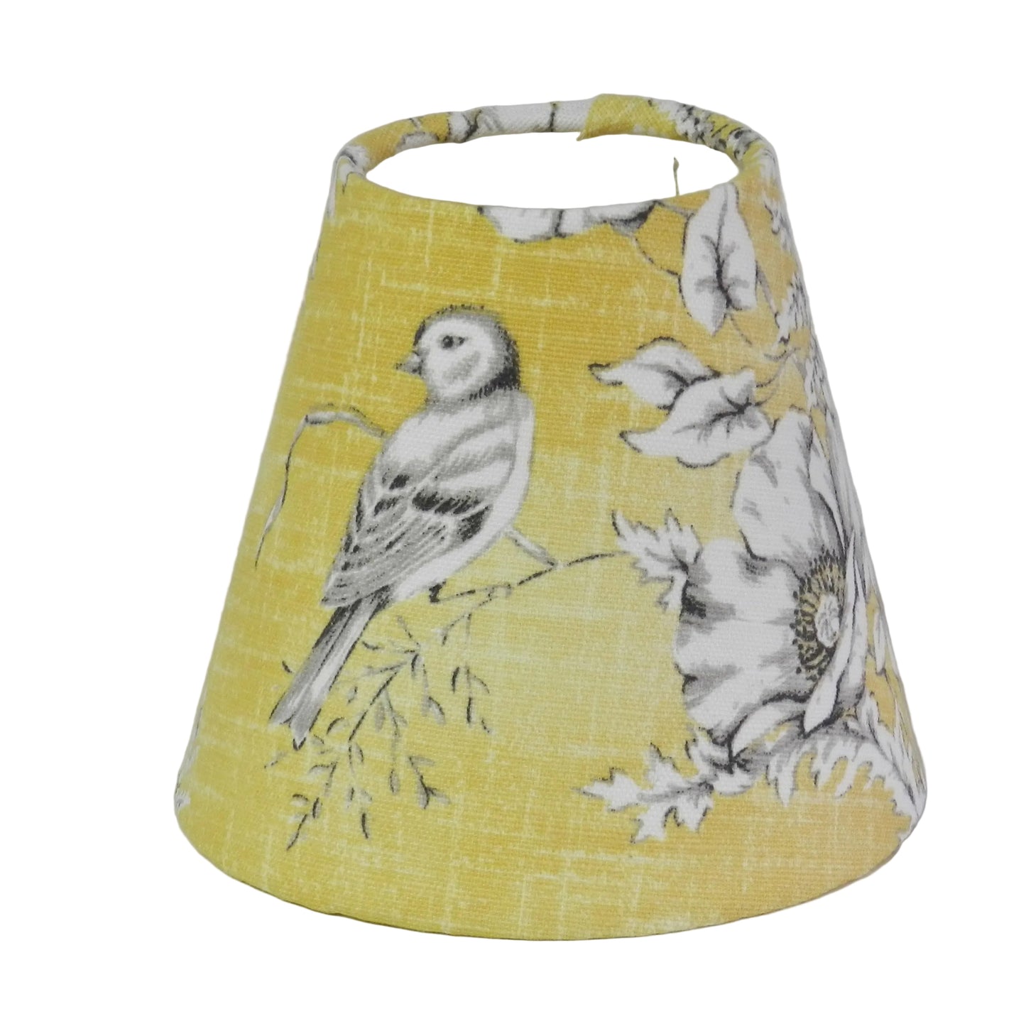 Buttercup Yellow Toile Candle Clip Lampshade: French Chandelier Shade/Wall Light Cotton Fabric