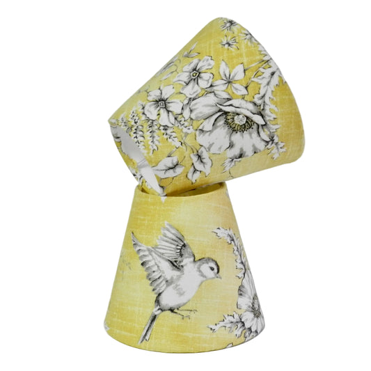 Buttercup Yellow Toile Candle Clip Lampshade: French Chandelier Shade/Wall Light Cotton Fabric