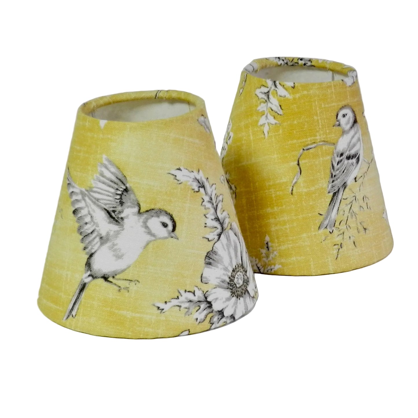 Buttercup Yellow Toile Candle Clip Lampshade: French Chandelier Shade/Wall Light Cotton Fabric