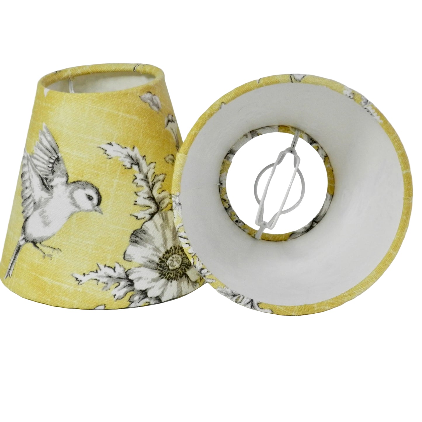 Buttercup Yellow Toile Candle Clip Lampshade: French Chandelier Shade/Wall Light Cotton Fabric