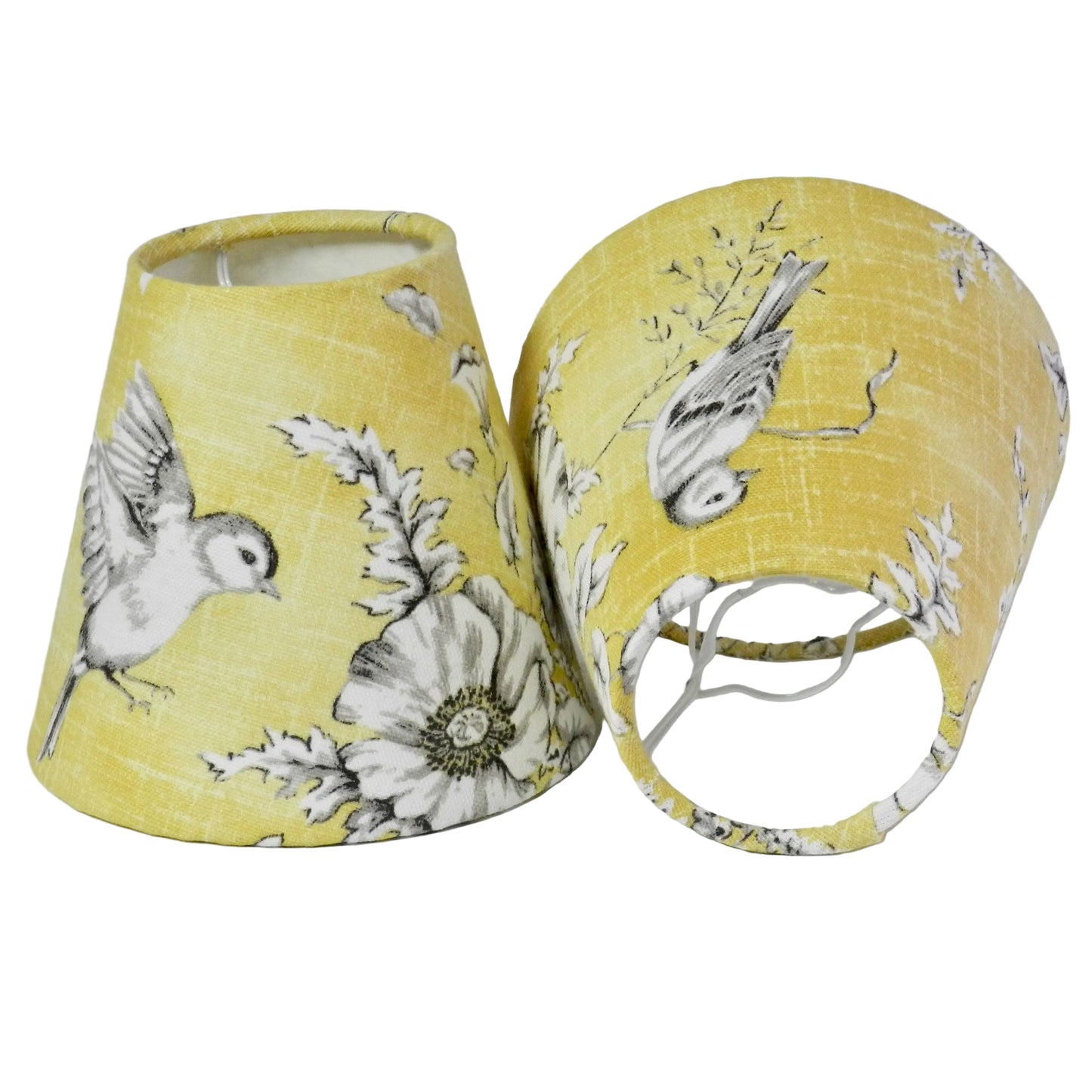 Buttercup Yellow Toile Candle Clip Lampshade: French Chandelier Shade/Wall Light Cotton Fabric