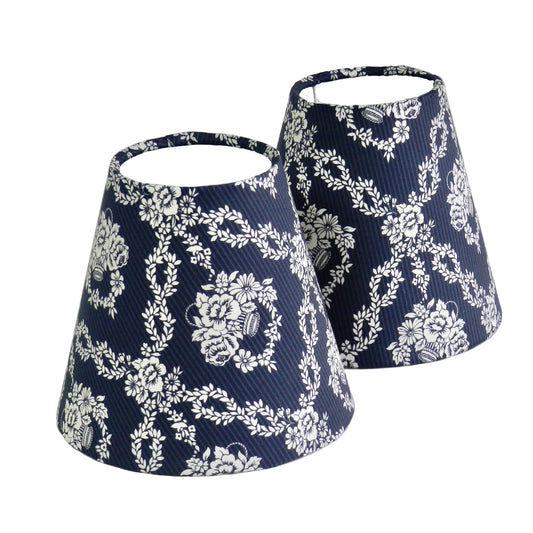 Handmade Navy & White Liberty Fabric Candle Clip Lampshade.  Bridgerton Design. Chandelier Shade