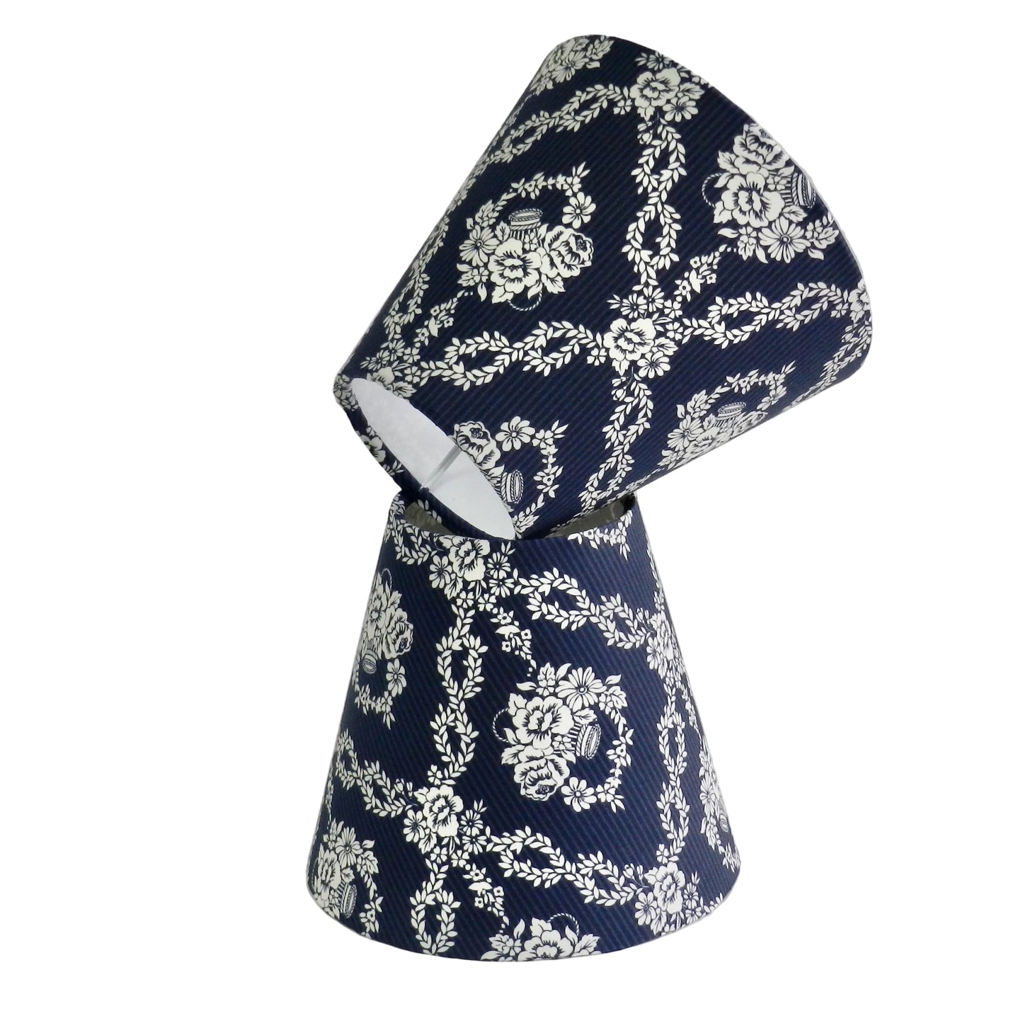 Handmade Navy & White Liberty Fabric Candle Clip Lampshade.  Bridgerton Design. Chandelier Shade