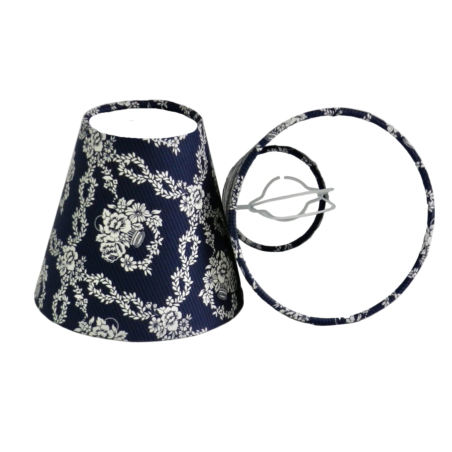 Handmade Navy & White Liberty Fabric Candle Clip Lampshade.  Bridgerton Design. Chandelier Shade