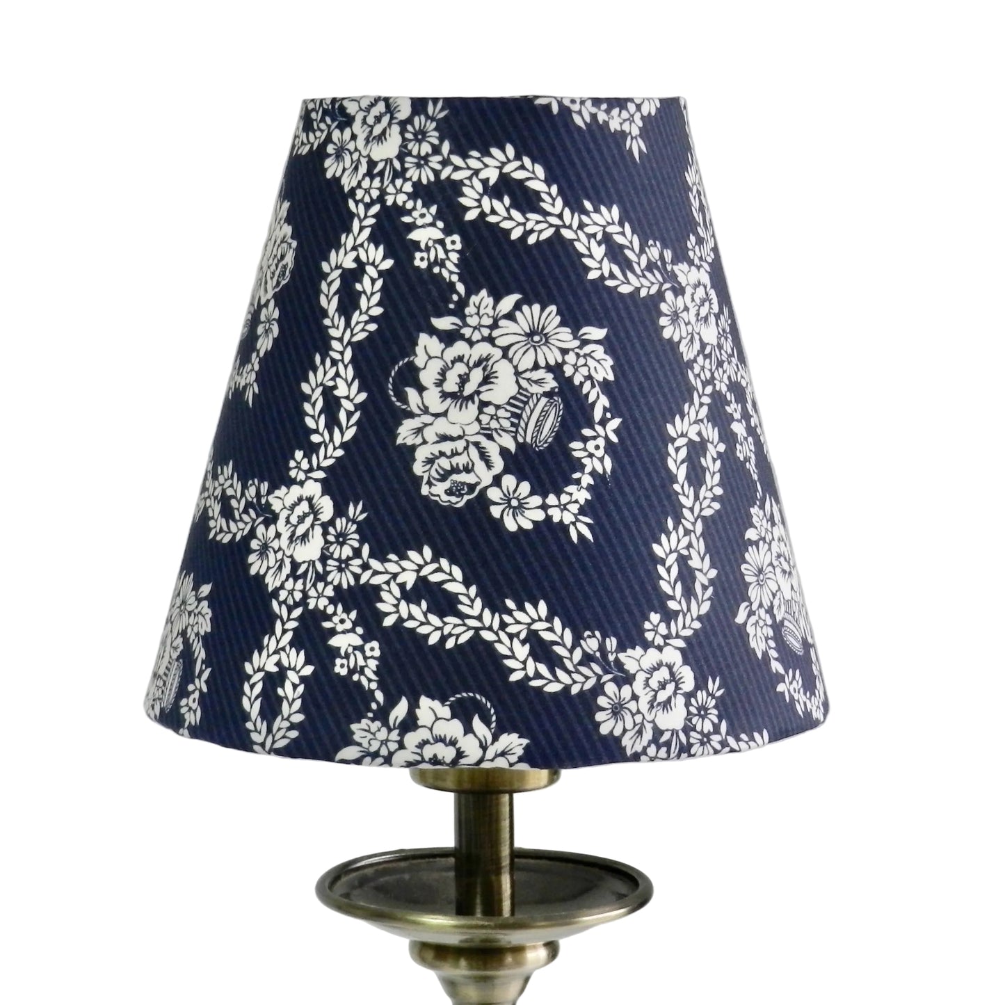 Handmade Navy & White Liberty Fabric Candle Clip Lampshade.  Bridgerton Design. Chandelier Shade