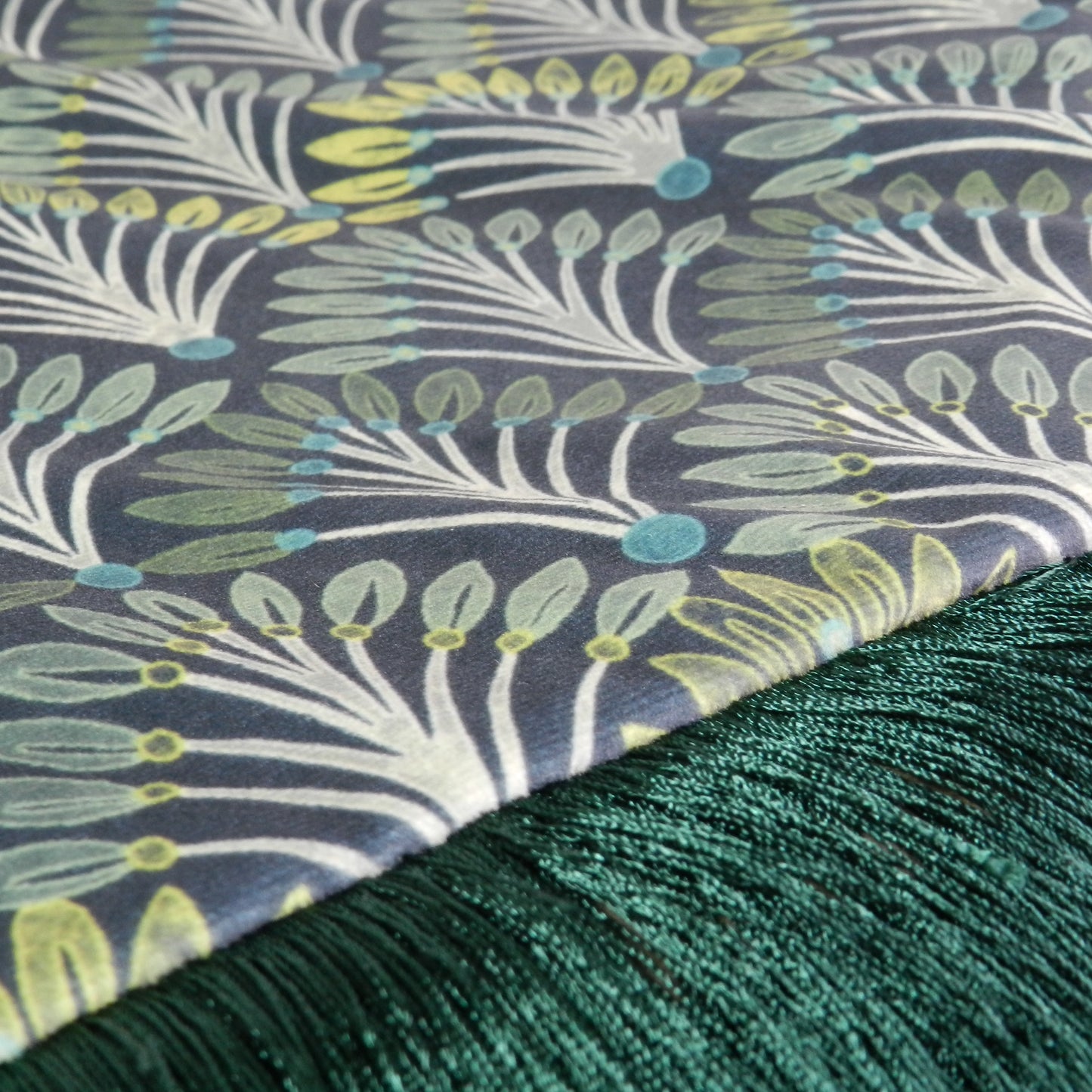 Art Deco Velvet Throw Blanket: Emerald Fringe Peacock Fan Design