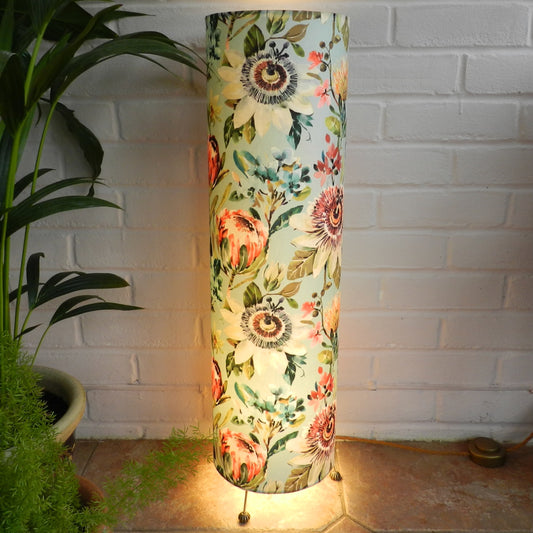 Handmade Tall Velvet Floor Lamp. Floral Paradise Design