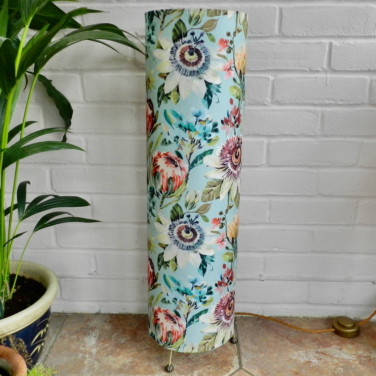 Handmade Tall Velvet Floor Lamp. Floral Paradise Design