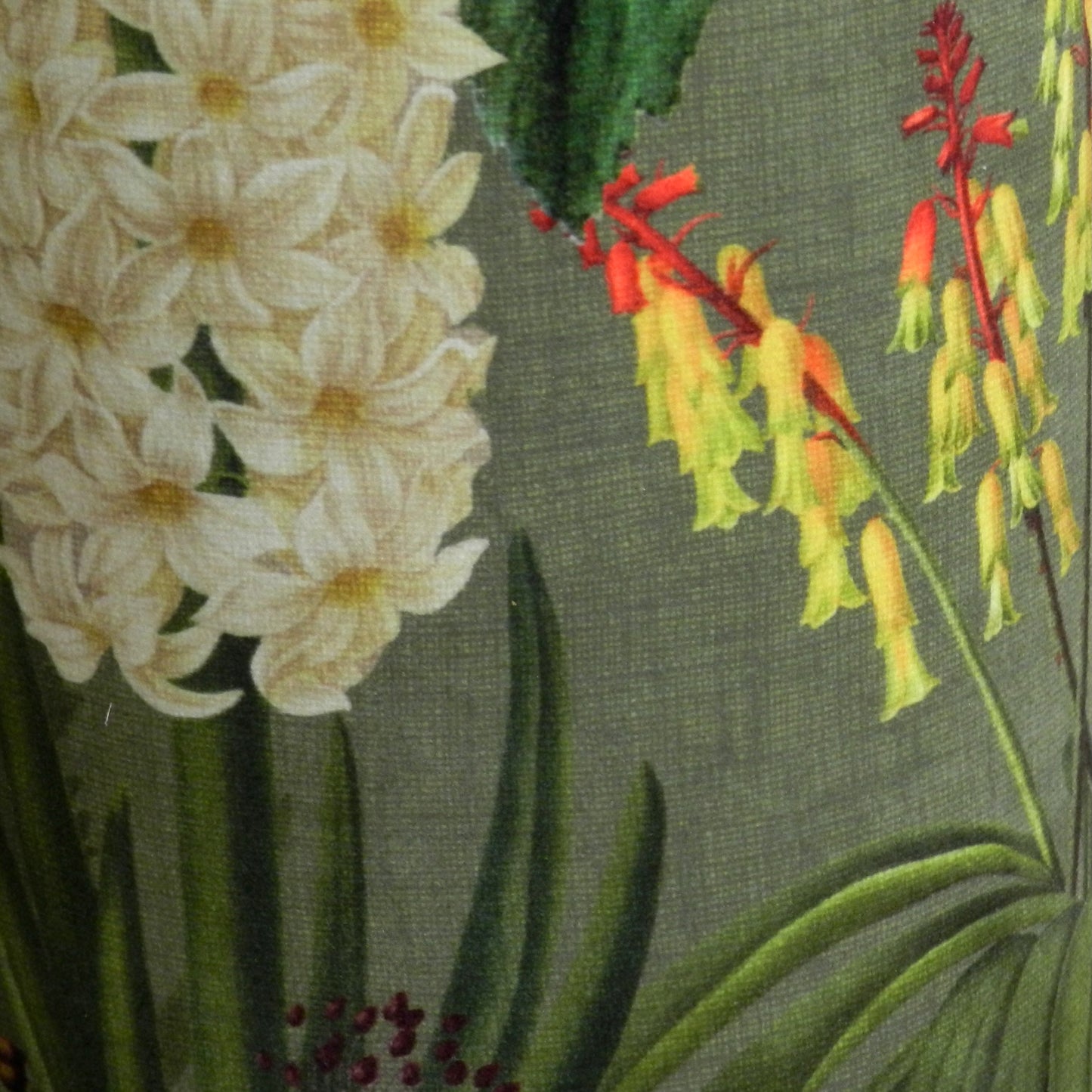 Handmade Tall Velvet Floor Lamp. Green Floral Design