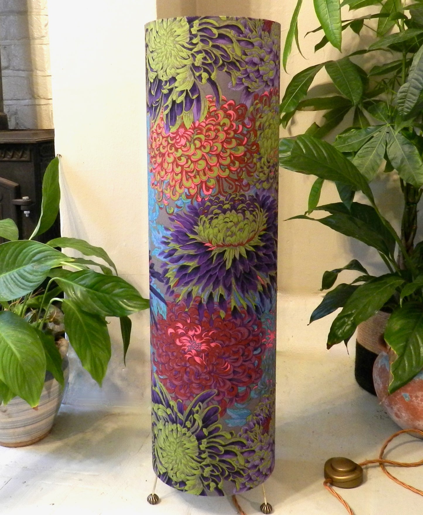 Handmade Japanese Chrysanthemum Design Floor Lamp. Ambient Lighting.