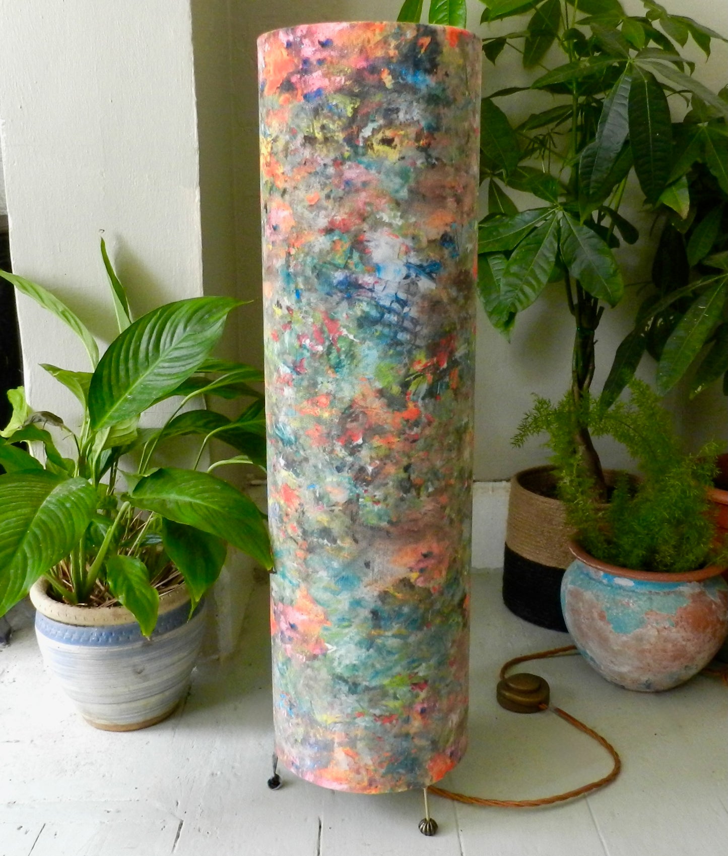Handmade Tall Velvet Floor Lamp.  Renoir Impressionist Design