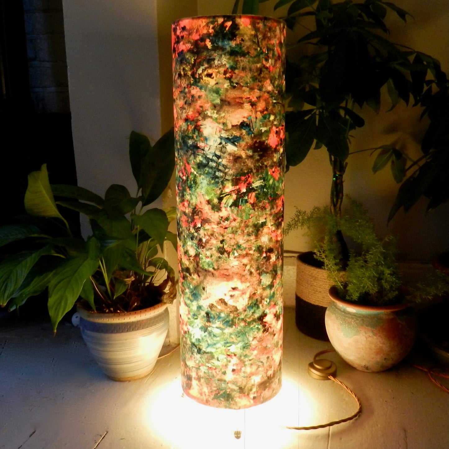 Handmade Tall Velvet Floor Lamp.  Renoir Impressionist Design