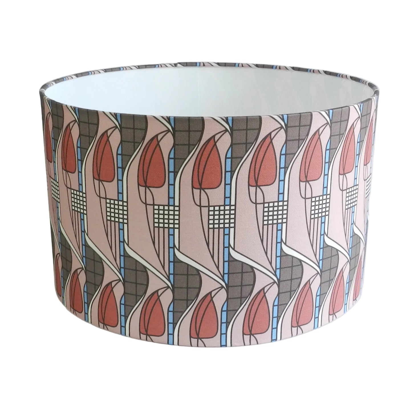 Handmade Charles Rennie Mackintosh Pink Tulip and Lattice Drum Lampshade