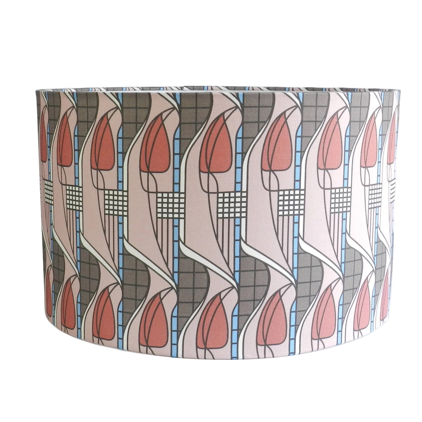 Handmade Charles Rennie Mackintosh Pink Tulip and Lattice Drum Lampshade