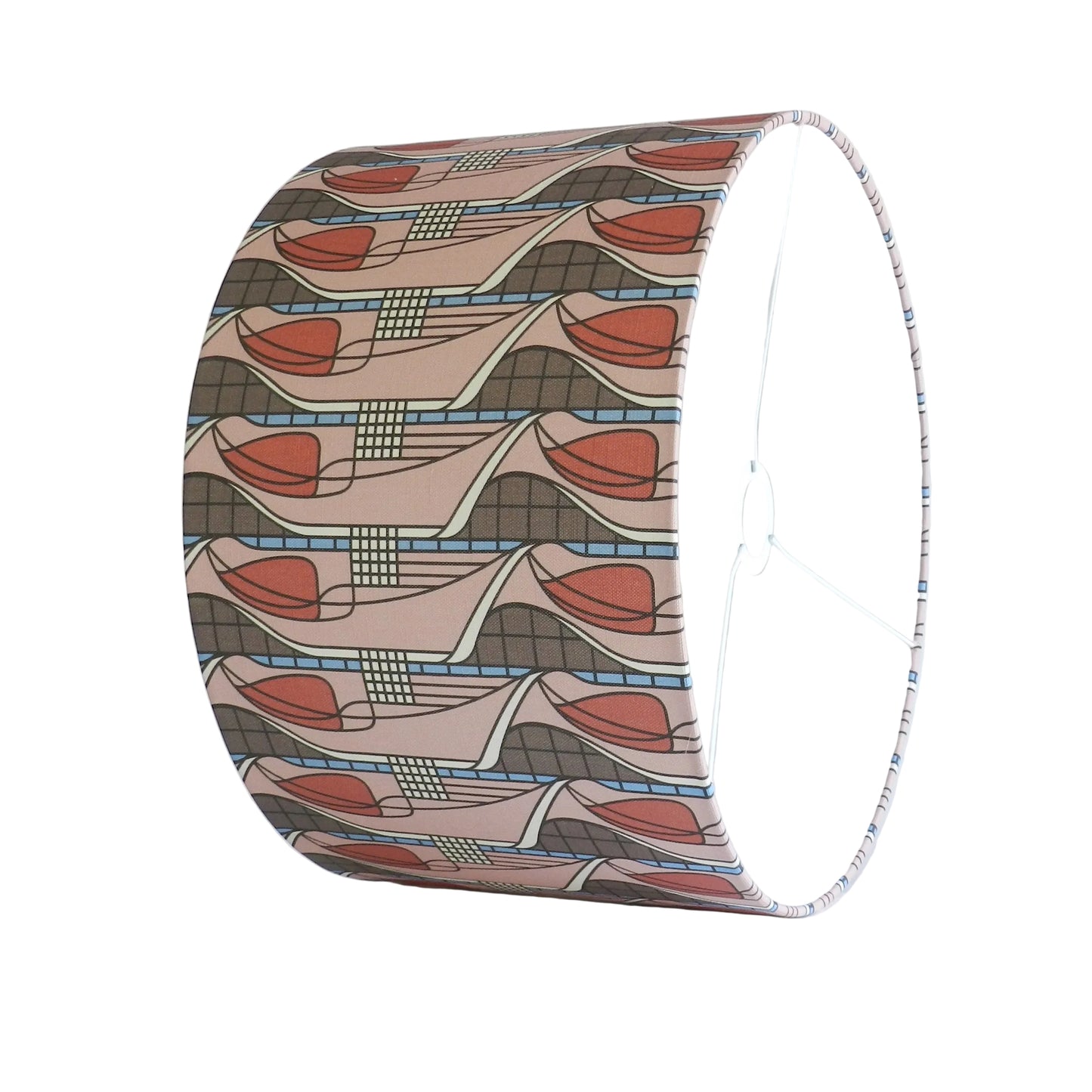 Handmade Charles Rennie Mackintosh Pink Tulip and Lattice Drum Lampshade