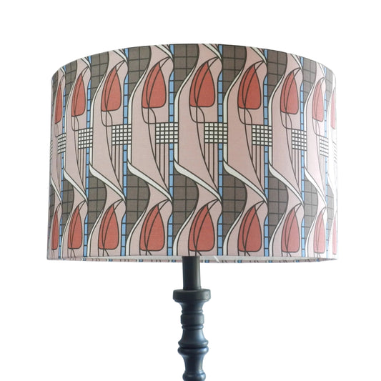 Handmade Charles Rennie Mackintosh Pink Tulip and Lattice Drum Lampshade
