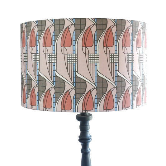 Handmade Charles Rennie Mackintosh Pink Tulip and Lattice Drum Lampshade