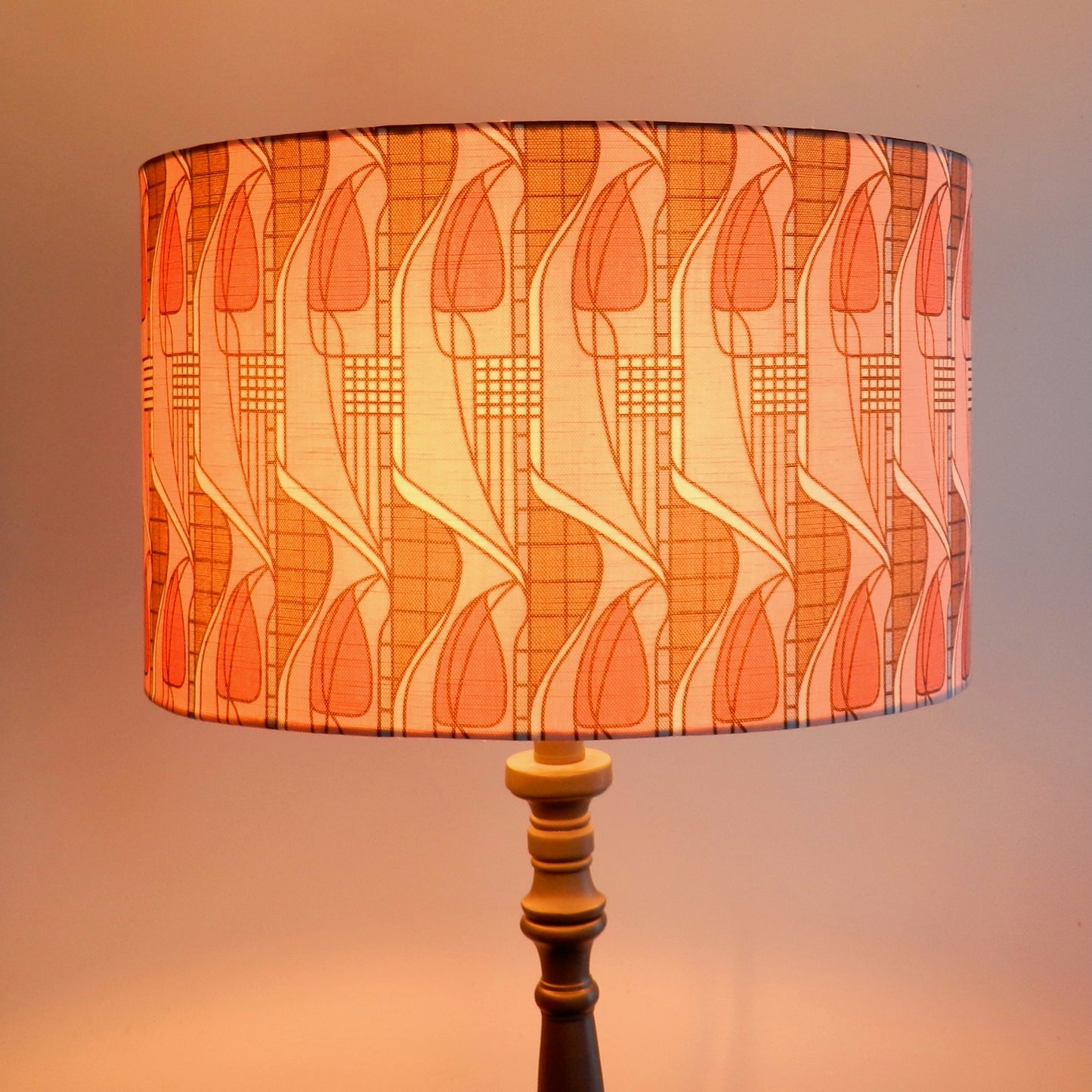 Handmade Charles Rennie Mackintosh Pink Tulip and Lattice Drum Lampshade