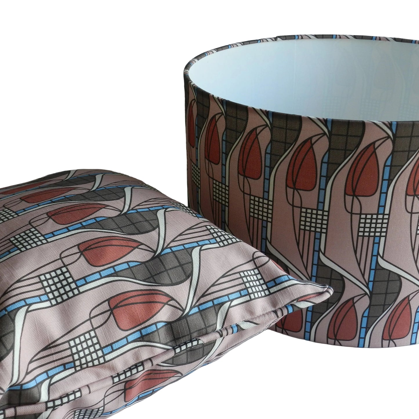 Handmade Charles Rennie Mackintosh Pink Tulip and Lattice Cushion/Throw Pillow