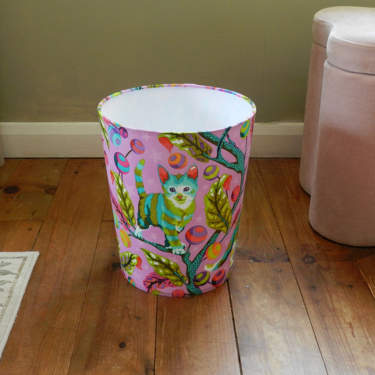 Fabric Waste Paper Bin. Funky Tabby Cat Design