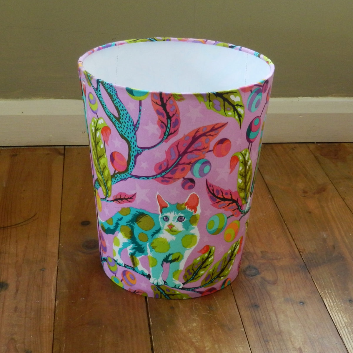 Fabric Waste Paper Bin. Funky Tabby Cat Design
