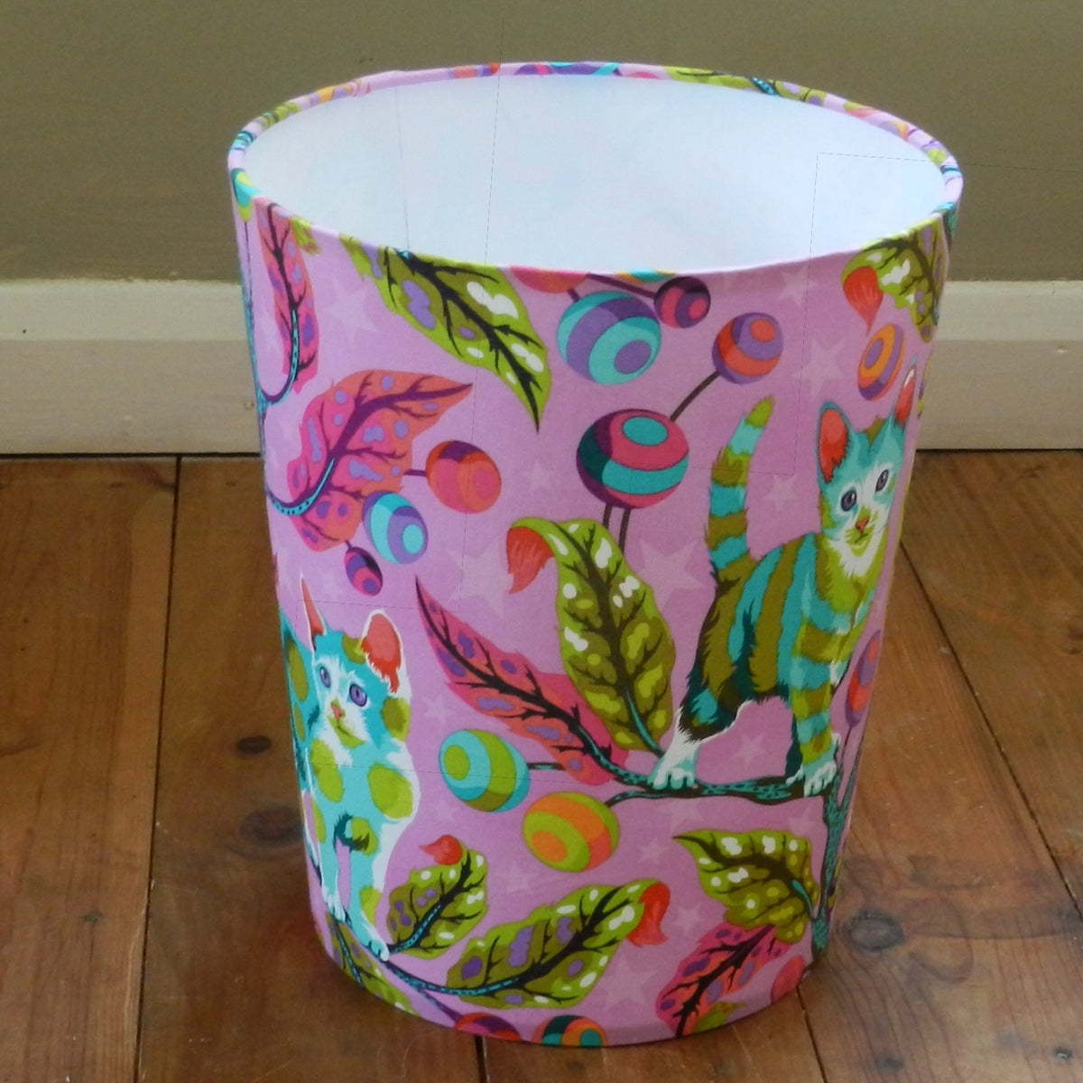 Fabric Waste Paper Bin. Funky Tabby Cat Design