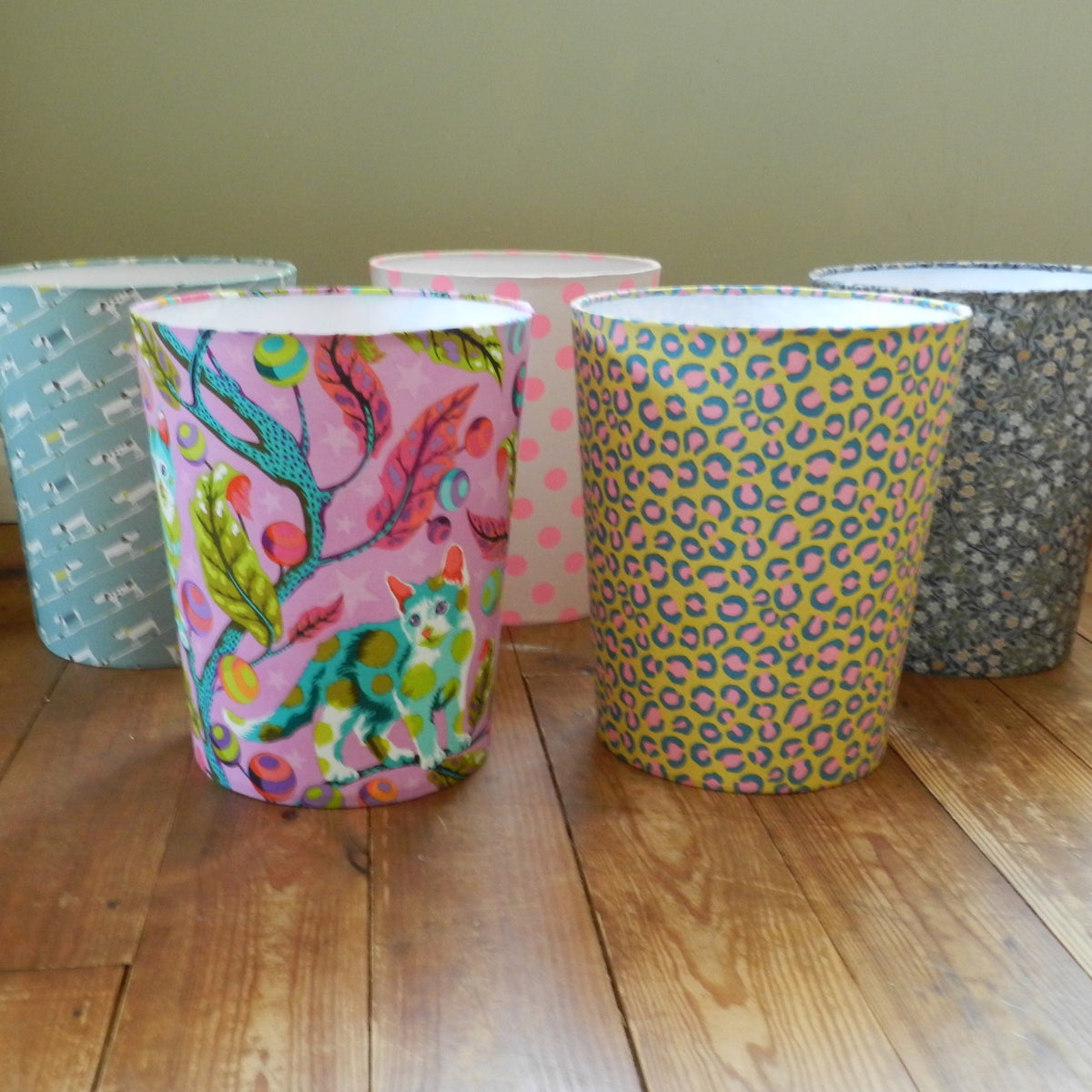 Fabric Waste Paper Bin. Funky Tabby Cat Design