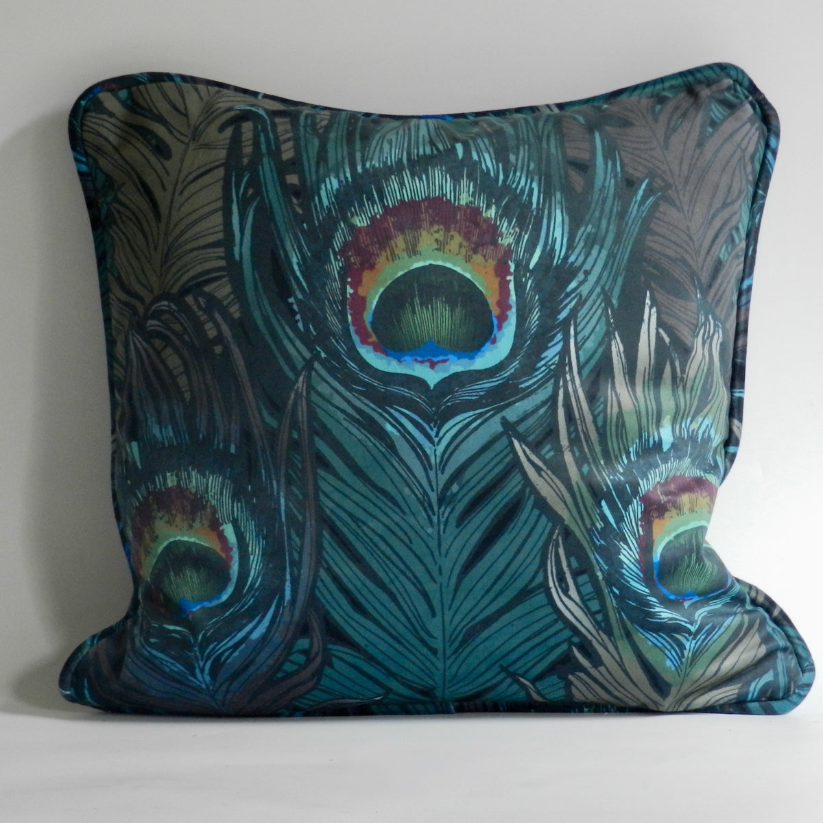 Handmade Velvet Cushion Cover: Blue and Green Peacock Design