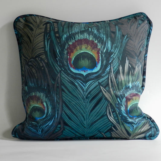 Handmade Velvet Cushion Cover: Blue and Green Peacock Design