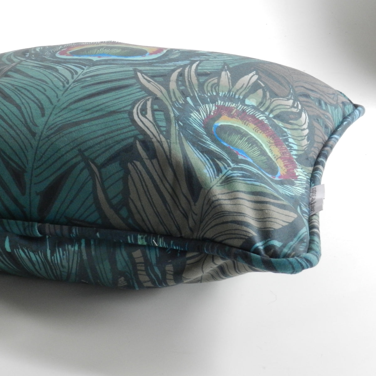 Handmade Velvet Cushion Cover: Blue and Green Peacock Design