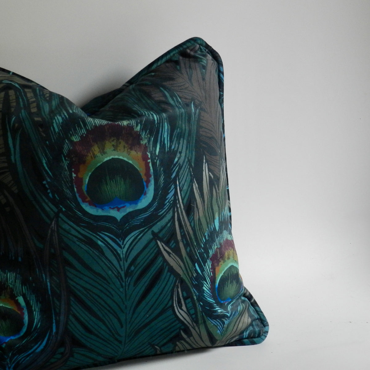 Handmade Velvet Cushion Cover: Blue and Green Peacock Design